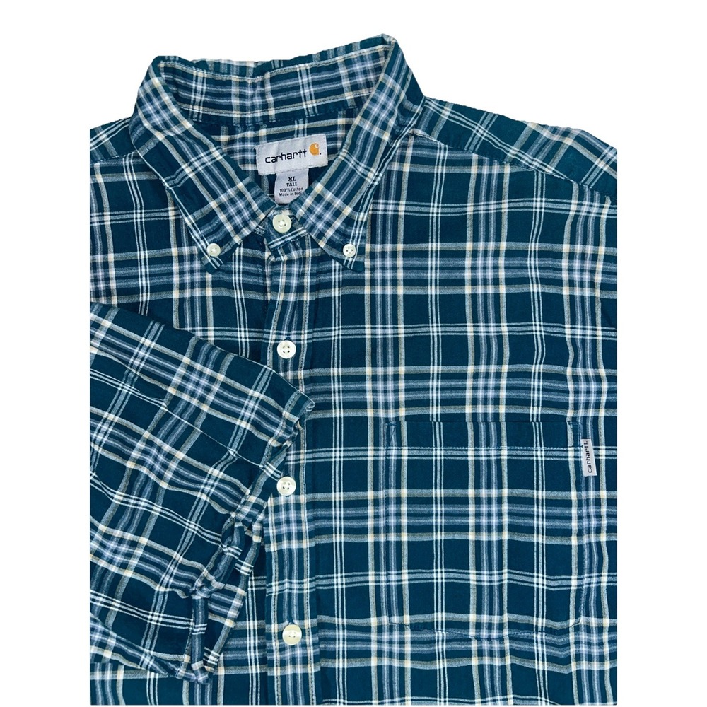 Carhartt Men's XL Tall Short Sleeve Plaid Button Up Cotton Short
